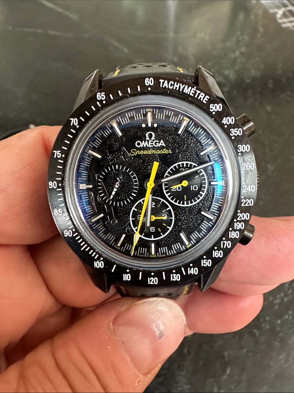 Nice Omega Speedmaster Apollo 8 Black and Yellow Chronograph Watch